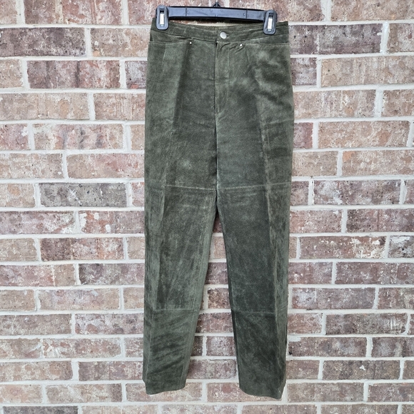 Tyler Böe Olive Green Leather Pants Size 4 - Picture 1 of 3